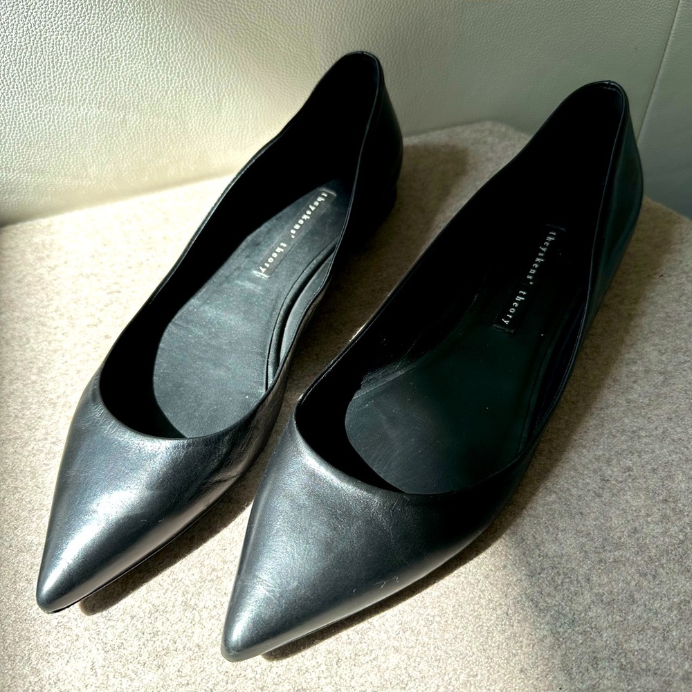theyskens theory low cut pointed black leather flats 41